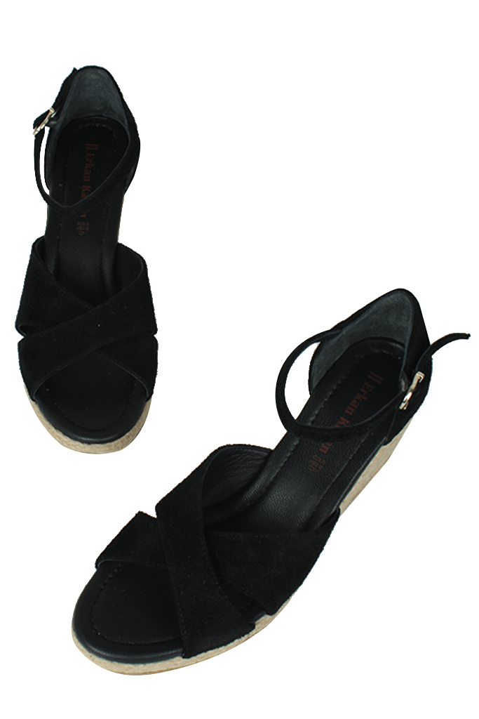 Fitbas 6620 008 Kadın Siyah Süet Büyük & Küçük Numara Sandalet