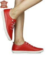 Fitbas 625041 524 Kadın Kırmızı Deri Günlük Büyük Numara Ayakkabı - Thumbnail