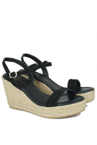 Fitbas - Fitbas 6662 008 Kadın Siyah Süet Dolgu Topuk Büyük & Küçük Numara Sandalet (1)