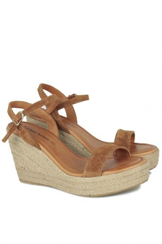 Fitbas - Fitbas 6662 167 Kadın Taba Süet Dolgu Topuk Büyük & Küçük Numara Sandalet (1)