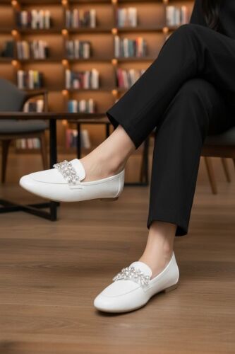 Fitbas 111026 466 Kadın Beyaz Rugan Büyük & Küçük Numara Babet - Fitbas