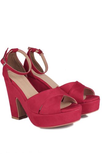 Fitbas - Fitbas 111091 527 Kadın Kırmızı Süet Büyük & Küçük Numara Platform Ayakkabı (1)