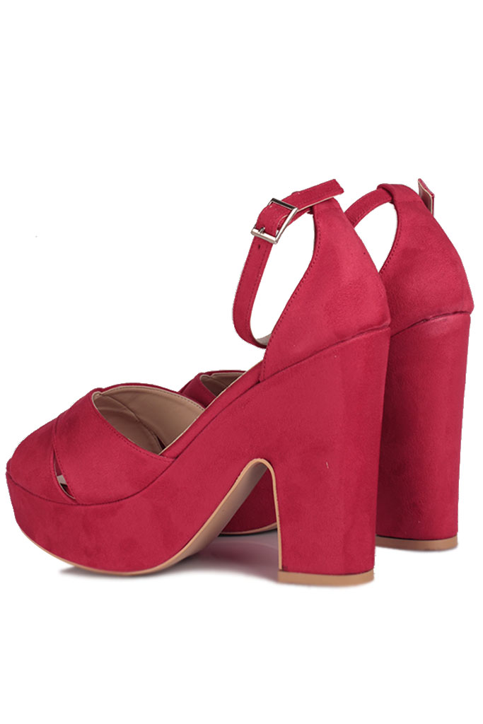 Fitbas 111091 527 Kadın Kırmızı Süet Büyük & Küçük Numara Platform Ayakkabı