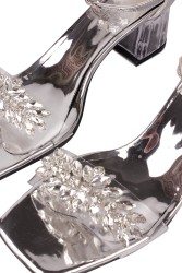 Fitbas 111273 771 Kadın Gümüş Topuklu Büyük & Küçük Numara Sandalet - Thumbnail