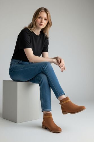 Fitbas 111402 165 Kadın Taba Süet Büyük & Küçük Numara Bot - Fitbas