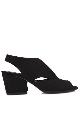 Fitbas 111606 008 Kadın Siyah Süet Topuklu Büyük & Küçük Numara Sandalet - Fitbas