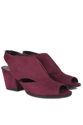 Fitbas - Fitbas 111606 627 Kadın Bordo Süet Topuklu Büyük & Küçük Numara Sandalet (1)