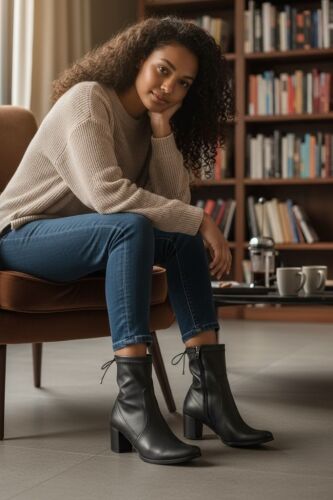 Fitbas 111740 014 Kadın Siyah Küt Burun Streç Büyük Küçük Numara Bot - Fitbas