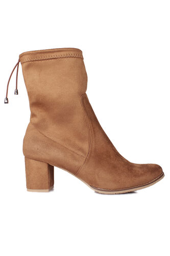 Fitbas 111740 167 Kadın Taba Süet Yuvarlak Burun Streç Büyük Küçük Numara Bot - Fitbas