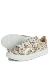 Fitbas 111950 985 Kadın Çiçek Desenli Beyaz Spor Büyük Numara Ayakkabı - Thumbnail