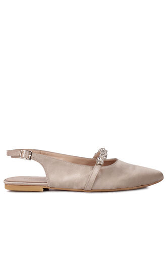 Fitbas 112030 321 Kadın Bej Saten Büyük & Küçük Numara Taşlı Babet - Fitbas