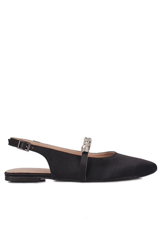 Fitbas 112030 001 Kadın Siyah Saten Büyük & Küçük Numara Taşlı Babet - Fitbas