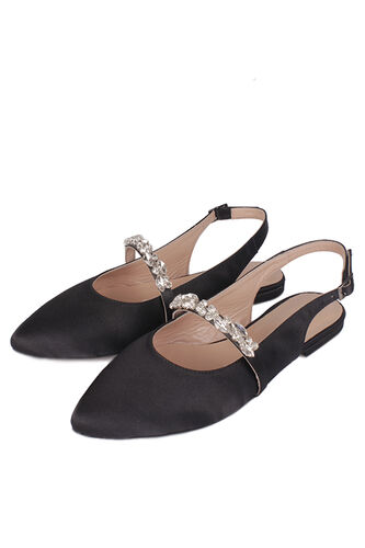 Fitbas 112030 001 Kadın Siyah Saten Büyük & Küçük Numara Taşlı Babet - Fitbas (1)