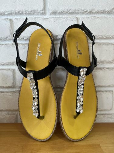 Fitbas 112114 014 Kadın Siyah Sarı Küçük & Büyük Numara Sandalet