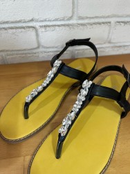 Fitbas 112114 014 Kadın Siyah Sarı Küçük & Büyük Numara Sandalet - Thumbnail