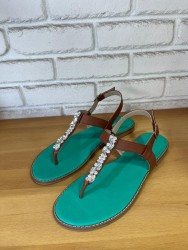 Fitbas 112114 167 Kadın Taba Yeşil Küçük & Büyük Numara Sandalet - Thumbnail