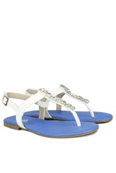 Fitbas 112116 469 Kadın Beyaz Mavi Büyük Numara Sandalet - Thumbnail