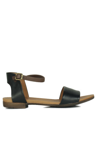 Fitbas 112675 014 Kadın Siyah Deri Büyük & Küçük Numara Sandalet - Fitbas (1)