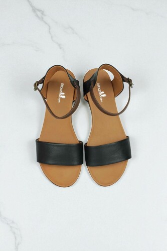 Fitbas 112675 014 Kadın Siyah Deri Büyük & Küçük Numara Sandalet - Fitbas