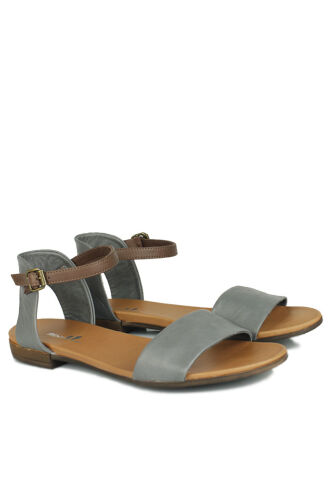 Fitbas 112675 515 Kadın Gri Deri Büyük & Küçük Numara Sandalet - Fitbas (1)
