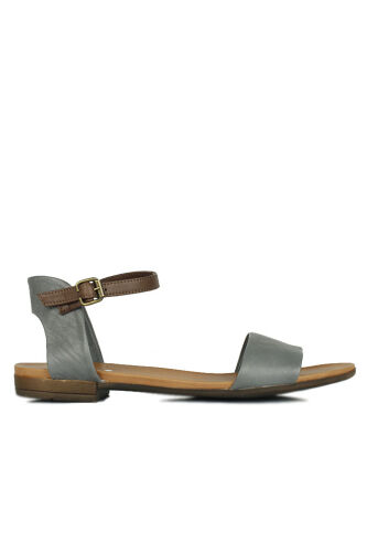Fitbas 112675 515 Kadın Gri Deri Büyük & Küçük Numara Sandalet - Fitbas