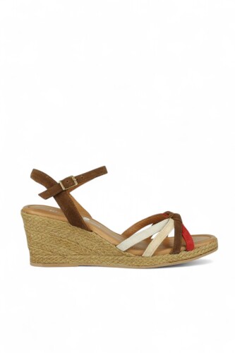 Fitbas 1314 160 Kadın Taba Bej Kırmızı Süet Büyük & Küçük Numara Sandalet - Fitbas (1)