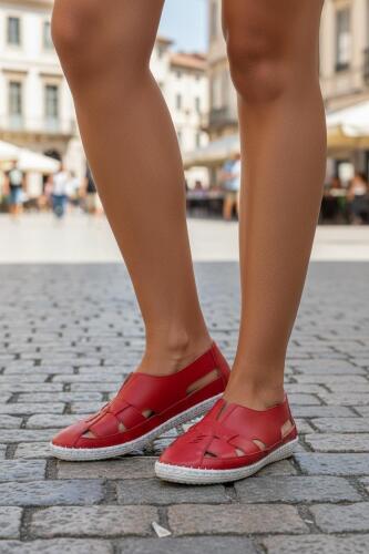 Fitbas 625045 524 Kadın Kırmızı Deri Günlük Büyük Numara Ayakkabı - Fitbas