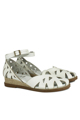 Fitbas 7199 468 Kadın Beyaz Deri Büyük & Küçük Numara Sandalet - Fitbas (1)