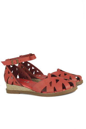 Fitbas 7199 559 Kadın Kırmızı Deri Büyük & Küçük Numara Sandalet - Fitbas (1)