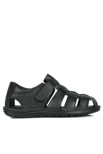 Fitbas 850180 014 Erkek Siyah Hakiki Deri Büyük Numara Sandalet - Fitbas