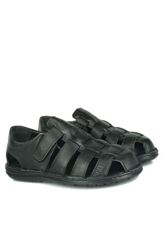 Fitbas 850180 014 Erkek Siyah Hakiki Deri Büyük Numara Sandalet - Fitbas (1)