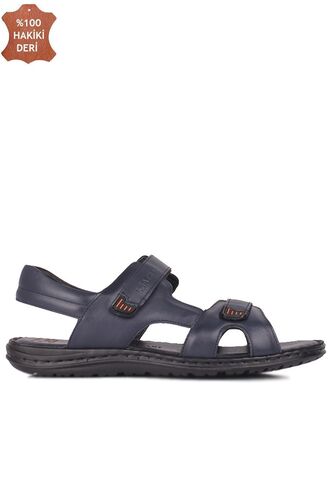 Fitbas 850186 425 Erkek Lacivert Hakiki Deri Büyük Numara Sandalet - Fitbas
