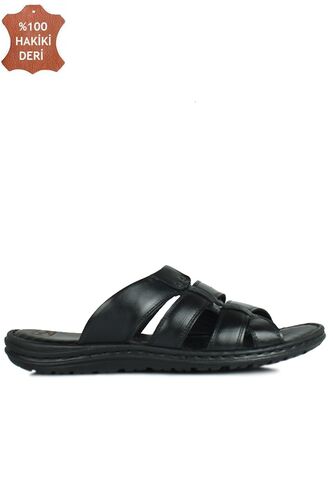Kalahari 850179 014 Men Black Khakiki Genuine Leather Sandal - Fitbas