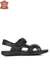 Fitbas 850186 014 Erkek Siyah Hakiki Deri Büyük Numara Sandalet - Thumbnail