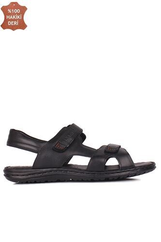 Fitbas 850186 014 Erkek Siyah Hakiki Deri Büyük Numara Sandalet