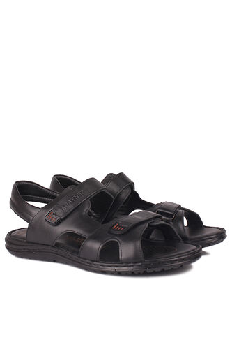 Fitbas - Fitbas 850186 014 Erkek Siyah Hakiki Deri Büyük Numara Sandalet (1)