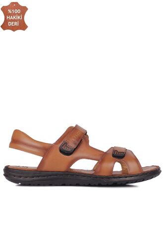 Fitbas 850186 167 Erkek Taba Hakiki Deri Büyük Numara Sandalet