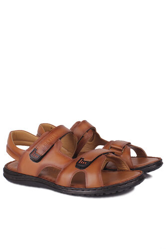 Fitbas - Fitbas 850186 167 Erkek Taba Hakiki Deri Büyük Numara Sandalet (1)