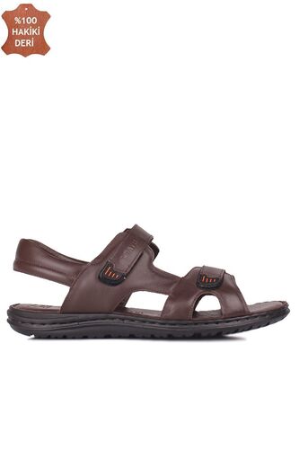 Kalahari 850186 232 Men BrownKhakiki Genuine Leather Sandal - Fitbas