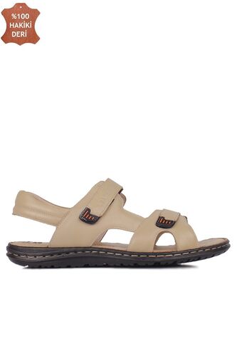 Fitbas 850186 324 Erkek Bej Hakiki Deri Büyük Numara Sandalet