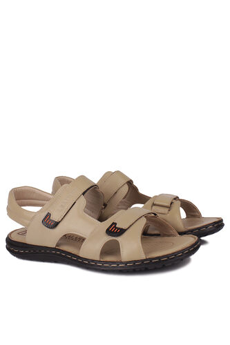Fitbas - Fitbas 850186 324 Erkek Bej Hakiki Deri Büyük Numara Sandalet (1)