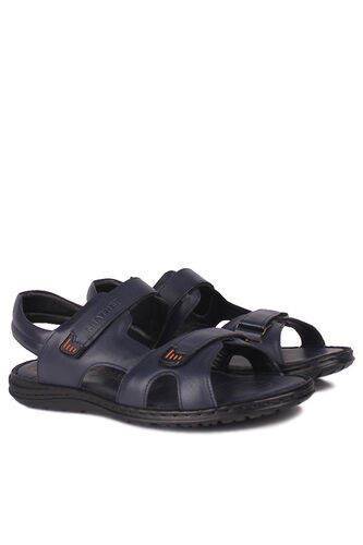 Fitbas - Fitbas 850186 424 Erkek Lacivert Hakiki Deri Büyük Numara Sandalet (1)