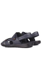 Fitbas 850186 424 Erkek Lacivert Hakiki Deri Büyük Numara Sandalet - Thumbnail