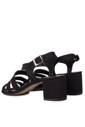 Fitbas 111141 008 Kadın Siyah Topuklu Büyük & Küçük Numara Sandalet - Thumbnail