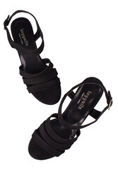 Fitbas 111141 008 Kadın Siyah Topuklu Büyük & Küçük Numara Sandalet - Thumbnail