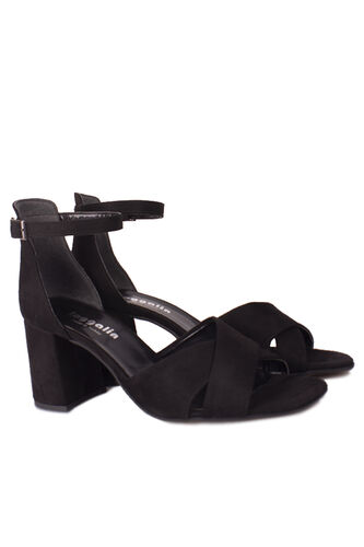 Fitbas - Fitbas 111171 008 Kadın Siyah Süet Topuklu Büyük & Küçük Numara Sandalet (1)