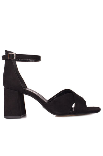 Fitbas 111171 008 Kadın Siyah Süet Topuklu Büyük & Küçük Numara Sandalet - Fitbas