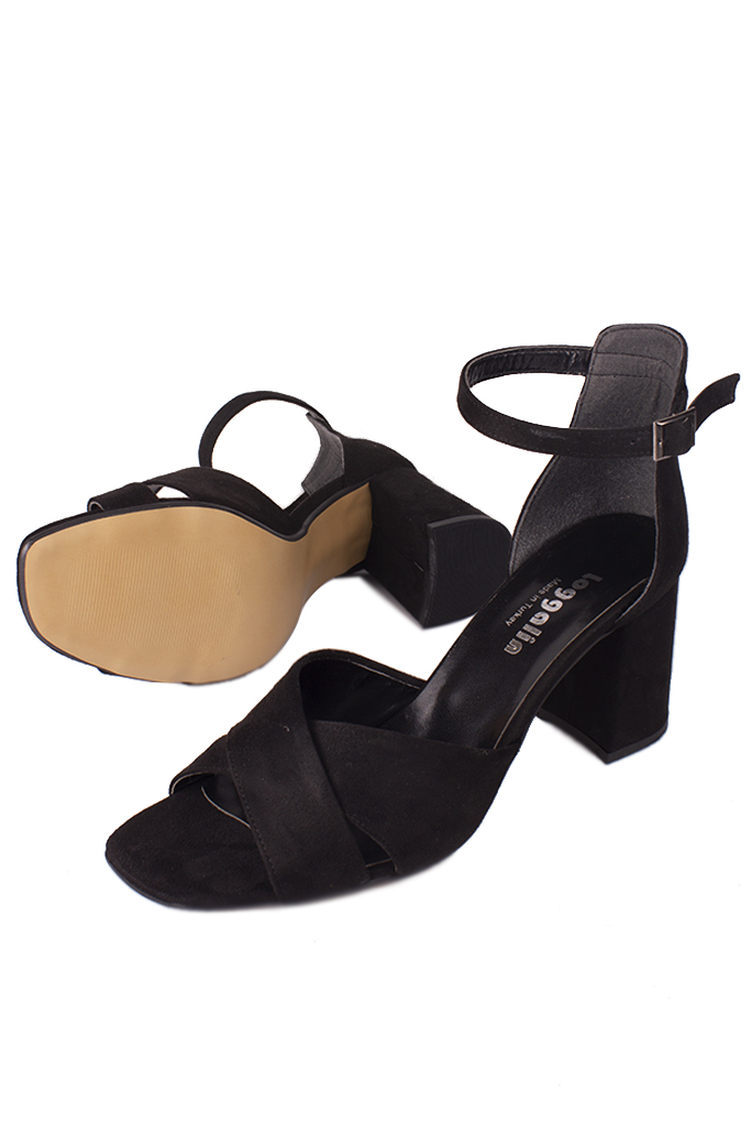 Fitbas 111171 008 Kadın Siyah Süet Topuklu Büyük & Küçük Numara Sandalet