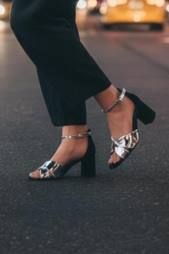 Fitbas 111171 771 Kadın Gümüş Ayna Topuklu Büyük & Küçük Numara Sandalet - Fitbas