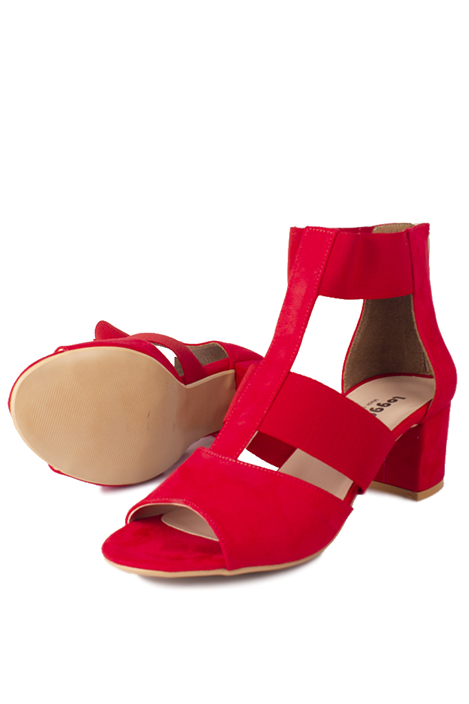 Fitbas 111212 527 Kadın Kırmızı Topuklu Büyük & Küçük Numara Sandalet